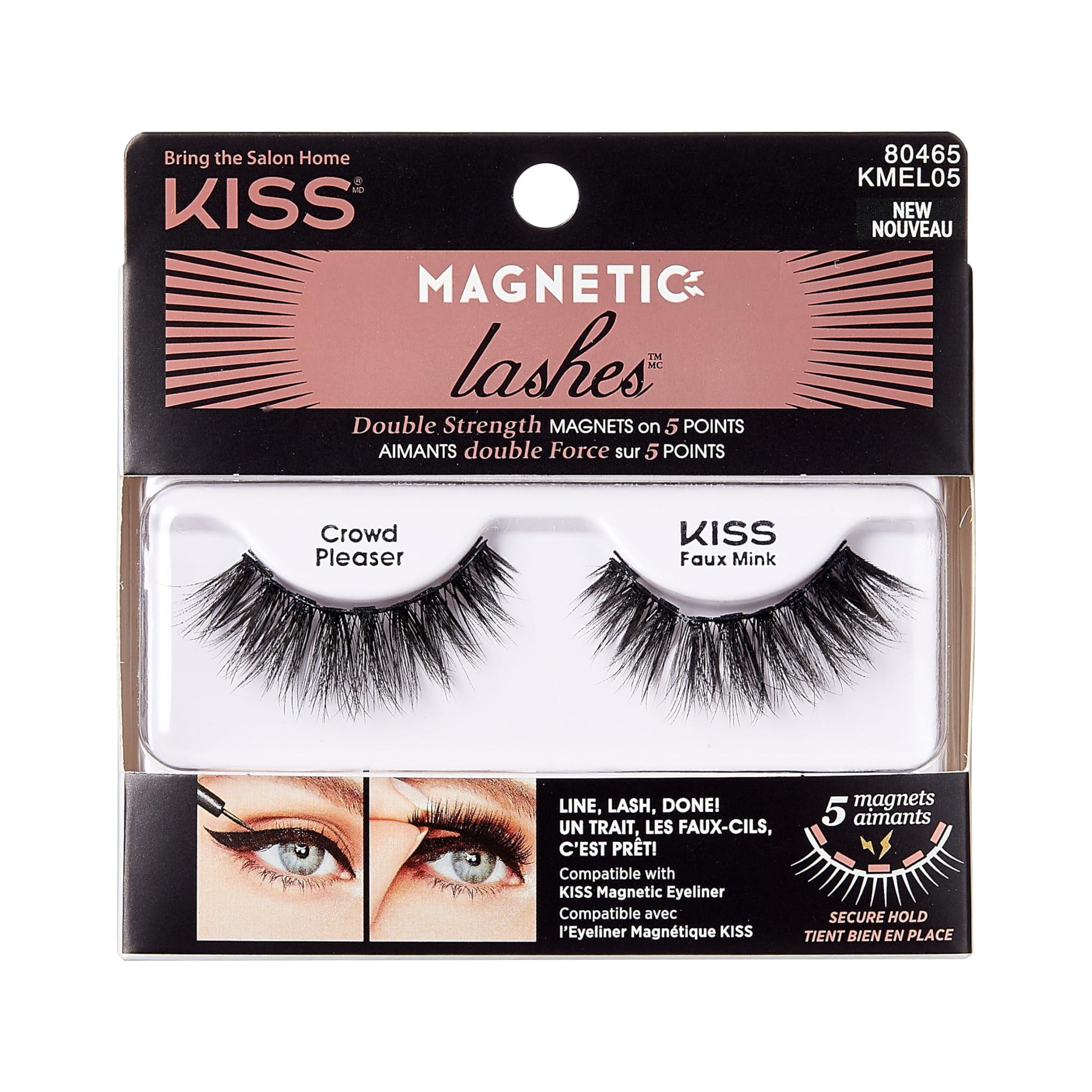 Kiss Lashes, Crowd Pleaser, 1 Pair Of Synthetic False Eyelashes With 5 Double Strength