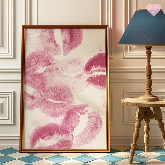Kiss Marks Poster, Kisses Wall Art, Lipstick Poster, Girly Poster, Pink Preppy Poster, Girly Wall Art, Preppy Wall Art, Poster, Poster Only