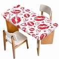 thumbnail image 1 of Kiss Marks Table Cloths for 6 Foot Rectangle Tables, Valentine's Day Lips Print Love Red Vintage Patio Waterproof Elastic Fitted Tablecloths, Washable Rectangular Table Cover for Camping, 1 of 8