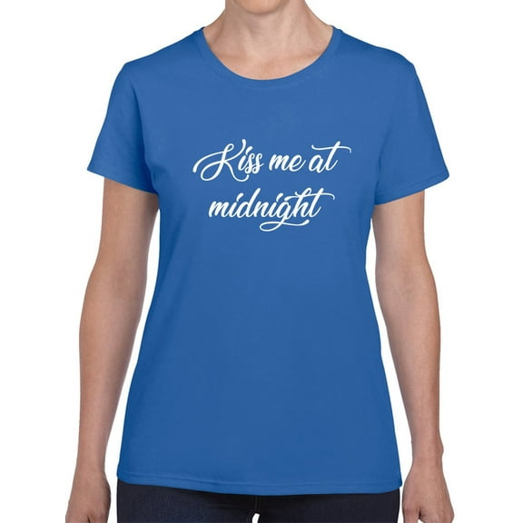 Kiss Me At Midnight Graphic Women Royal Blue T-Shirt, Female Large