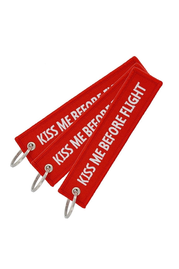 Kiss Me Before Flight Key Chain Label Embroidery Keychain with Metal Plane