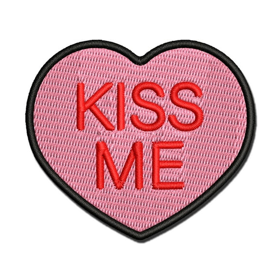 Kiss Me Conversation Heart Love Valentine's Day Applique Multi-Color Embroidered Iron-On Patch - 2.0 Inch Mini