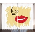 thumbnail image 1 of Kiss Me Curtains 2 Panels Set, Hand Drawn Sexy Woman Lips Illustration Feminine Romantic Quote, Window Drapes for Living Room Bedroom, 108W X 90L Inches, Beige Vermilion and White, by Ambesonne, 1 of 3