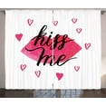 thumbnail image 1 of Kiss Me Curtains 2 Panels Set, Watercolor Effect Grunge Lipstick with Hearts Pattern Hand Lettering Phrase, Window Drapes for Living Room Bedroom, 108W X 84L Inches, Pink White Black, by Ambesonne, 1 of 3