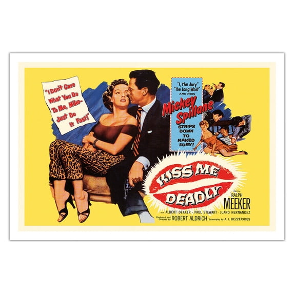 Kiss Me Deadly - Starring Ralph Meeker & Paul Stewart - Vintage Film Noir Movie Poster c.1955 - Fine Art Matte Paper Print (Unframed) 30x44in
