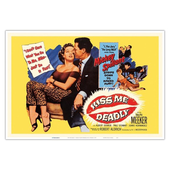 Kiss Me Deadly - Starring Ralph Meeker & Paul Stewart - Vintage Film Noir Movie Poster c.1955 - Master Art Print (Unframed) 13in x 19in