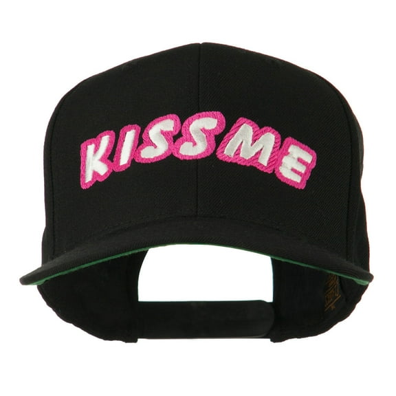 Kiss Me Embroidered Flat Bill Cap - Black OSFM