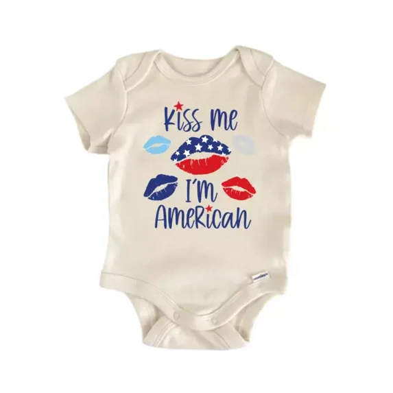Kiss Me I'M American July 4Th Patriotic Baby Boy Girl Clothes Bodysuit Cute Baby Onesie, BABY BODYSUIT LAT 4424