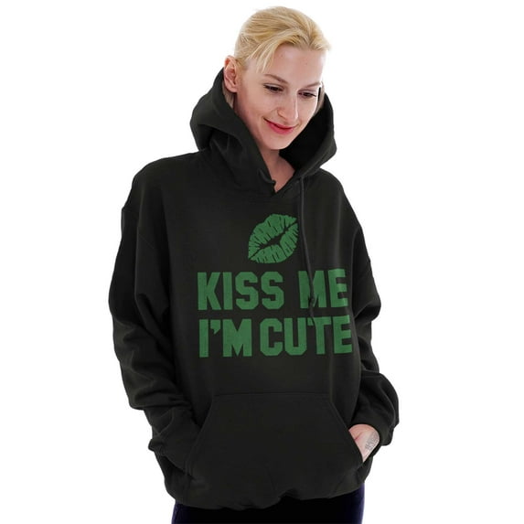 Kiss Me I'm Cute Saint Patricks Day Hoodie Sweatshirt Women Brisco Brands S