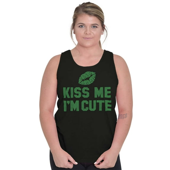 Kiss Me I'm Cute Saint Patricks Day Tank Top Tee Shirt Women Brisco Brands S