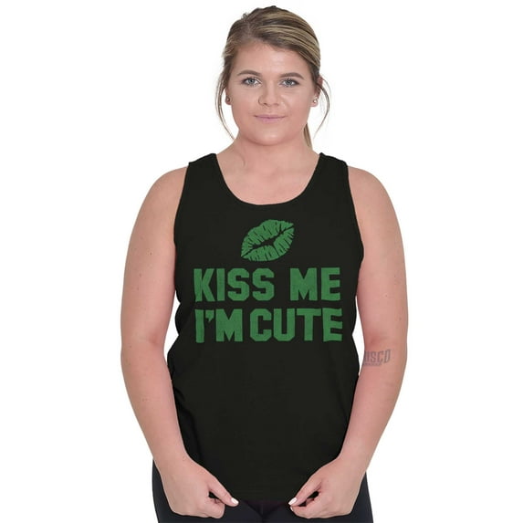 Kiss Me I'm Cute Saint Patricks Day Tank Top Tee Shirt Women Brisco Brands S