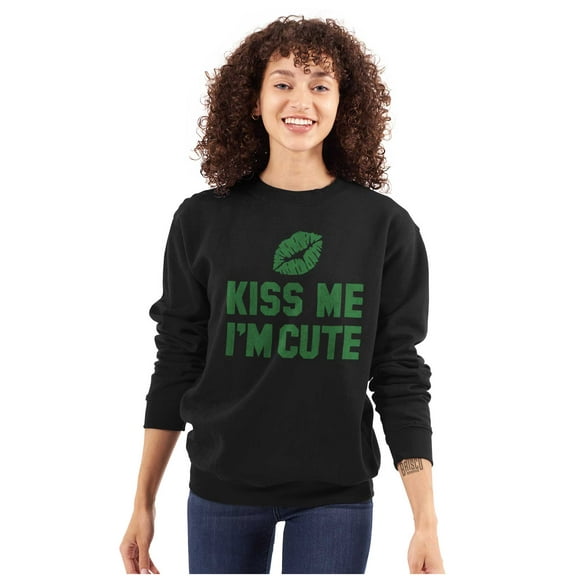 Kiss Me I'm Cute Saint Patricks Day Women Crewneck Sweatshirt Brisco Brands S