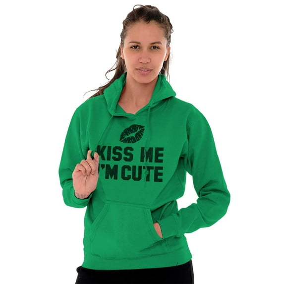 Kiss Me I'm Cute Saint Patricks Day Women Plus Size Graphic Pullover Hoodie Brisco Brands 5X
