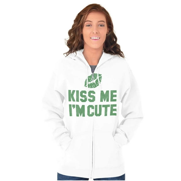 Kiss Me I'm Cute Saint Patricks Day Womens Plus Size Graphic Zipper Hoodie Brisco Brands 5X
