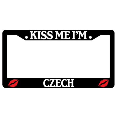 Kiss Me I'm Czech Black Plastic License Plate Frame