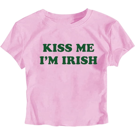 Kiss Me I'm Irish Graphic Cropped T-Shirt Y2k St Patricks Day Crop Top