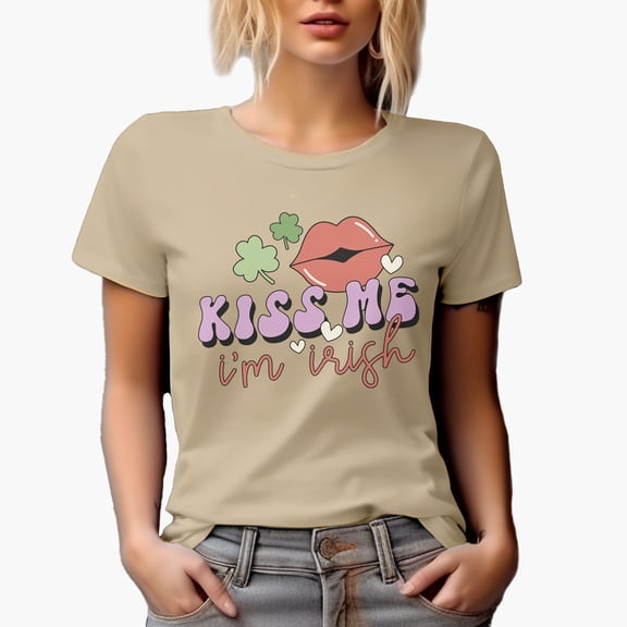 Kiss Me I'm Irish, Retro St. Patrick's Day Art Merch, Tan T-Shirt, 3XL