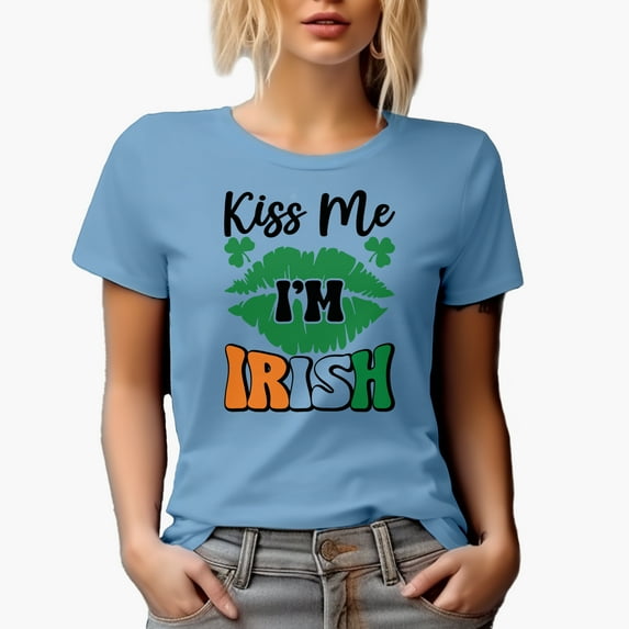 Kiss Me I'm Irish, St. Patrick's Day, Baby Blue T-Shirt, Large