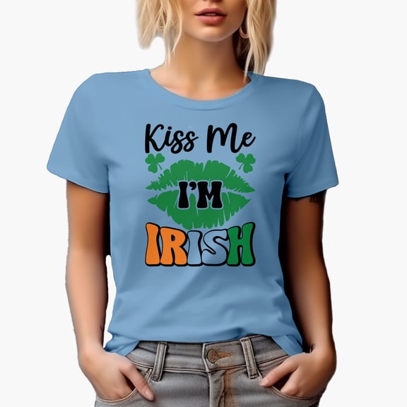 Kiss Me I'm Irish, St. Patrick's Day, Baby Blue T-Shirt, Small