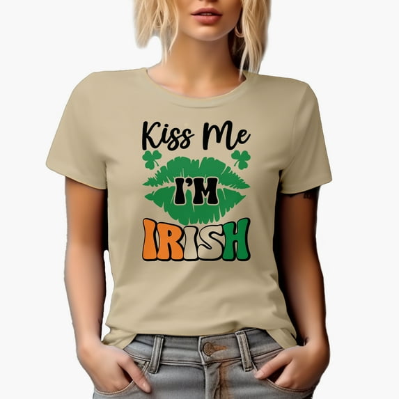 Kiss Me I'm Irish, St. Patrick's Day, Tan T-Shirt, 3XL