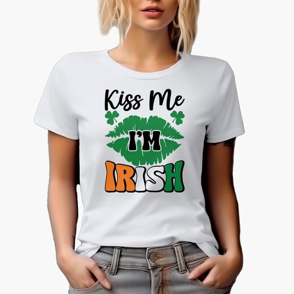 Kiss Me I'm Irish, St. Patrick's Day, White T-Shirt, Small