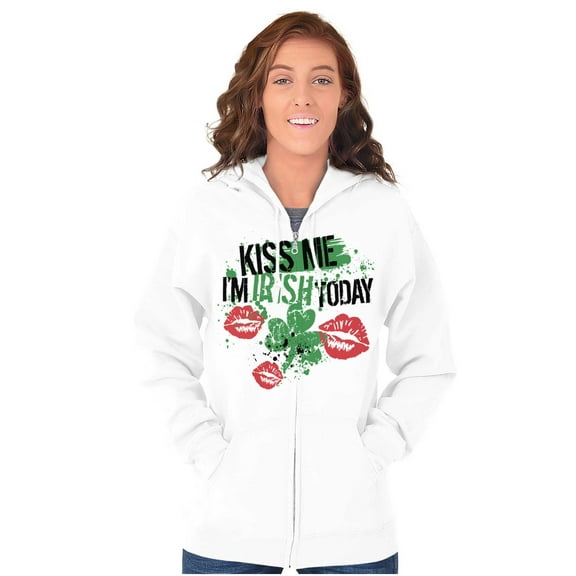 Kiss Me I'm Irish St Patrick's Day Womens Plus Size Graphic Zipper Hoodie Brisco Brands 4X