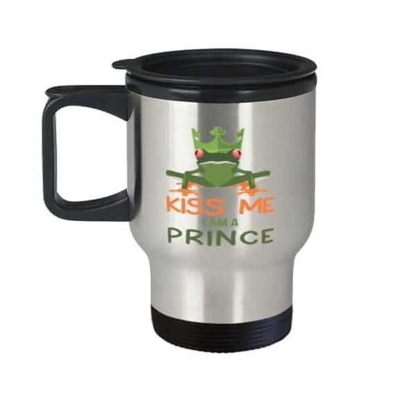 Kiss Me I‚Äôm a Prince Frog Travel Mug, 14oz Portable Amphibian Cup, Great Gift Idea