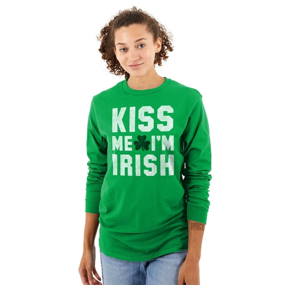 Kiss Me Im Irish Classic Saint Pattys Long Sleeve TShirt Men Women Brisco Brands S