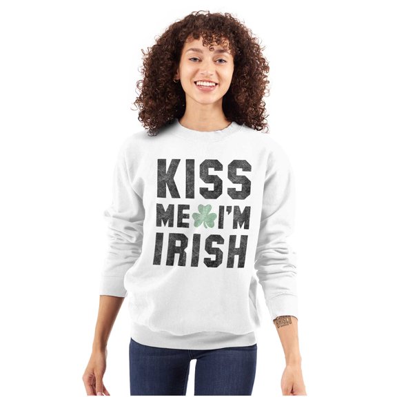 Kiss Me Im Irish Classic Saint Pattys Sweatshirt for Men or Women Brisco Brands S