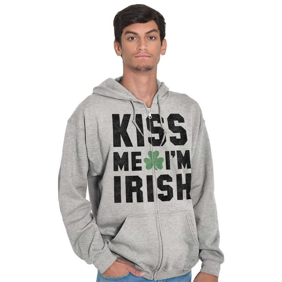 Kiss Me Im Irish Classic Saint Pattys Unisex Fleece Graphic Zip Up Hoodie Brisco Brands 4X