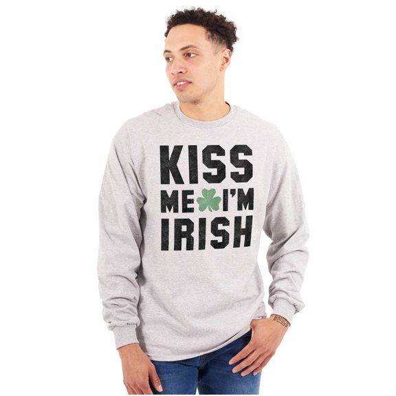 Kiss Me Im Irish Classic Saint Pattys Plus Size Long Sleeve Graphic Tee Shirt Brisco Brands 3X