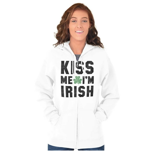 Kiss Me Im Irish Classic Saint Pattys Zip Up Hoodie Men's Women's Brisco Brands X