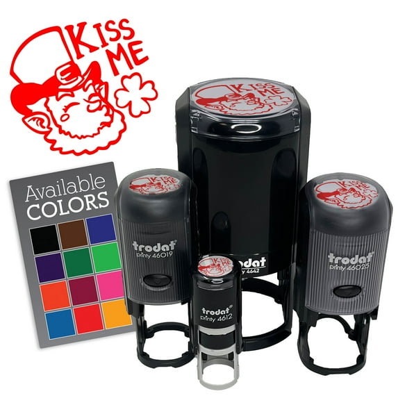 Kiss Me Irish Leprechaun Saint Patricks Day Shamrock Clover Self-Inking Rubber Stamp Ink Stamper - Red Ink - Medium 1 Inch