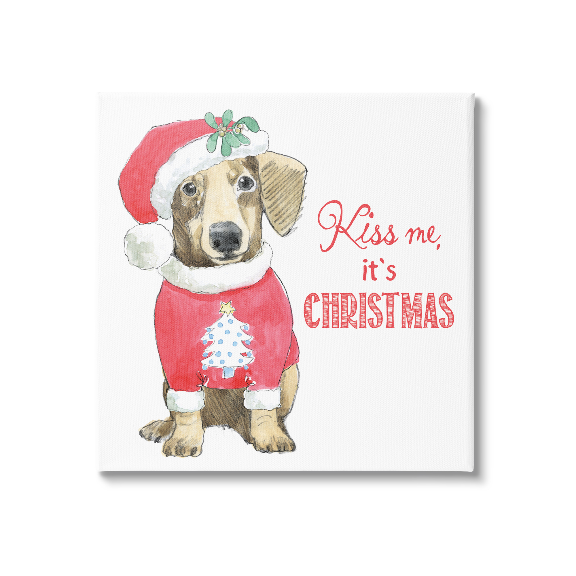 Kiss Me It's Christmas Dog Wearing Holiday Clothes Animals & Insects Graphic Art Gallery-Wrapped Canvas Print Wall Art