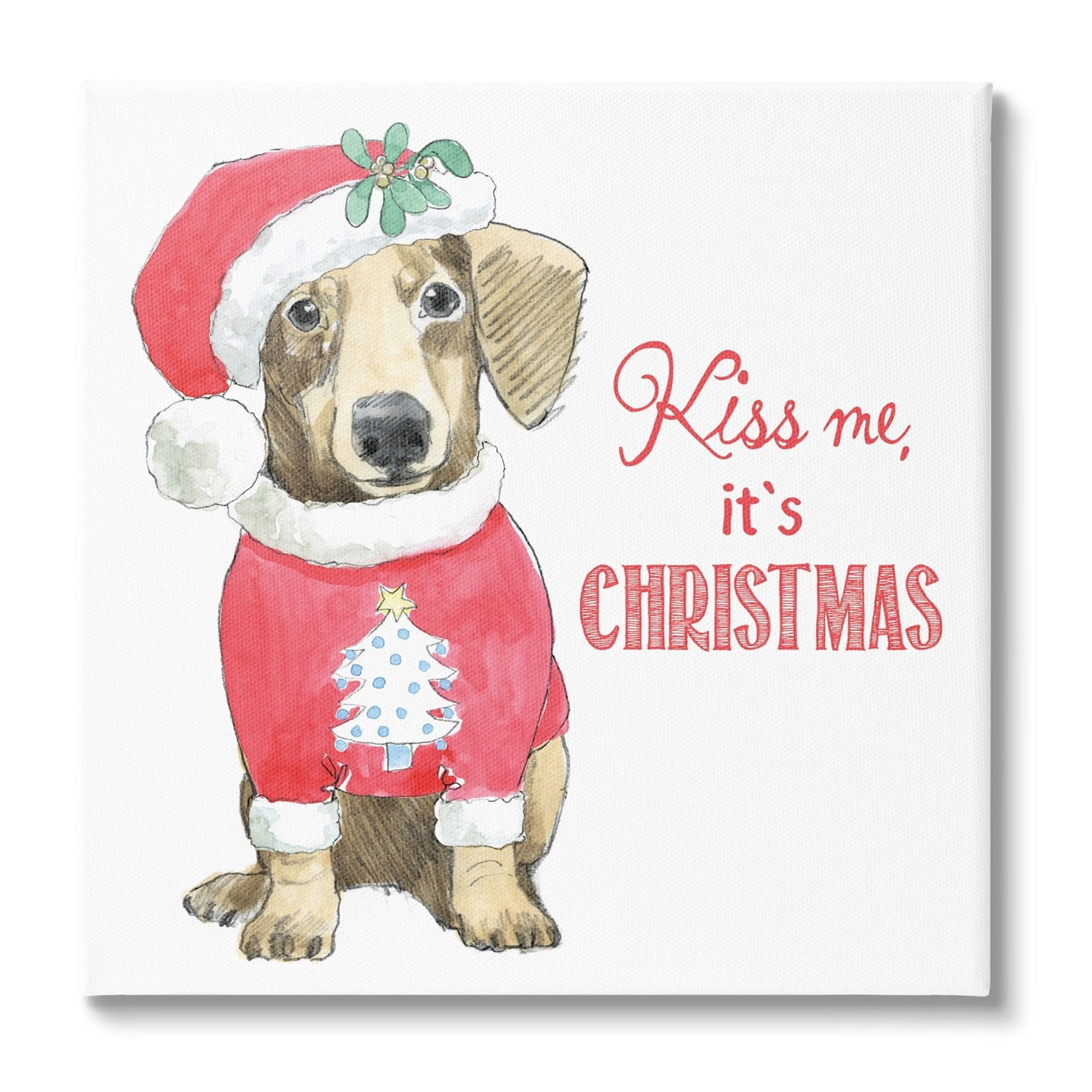 Kiss Me It's Christmas Dog Wearing Holiday Clothes Animals & Insects Graphic Art Gallery-Wrapped Canvas Print Wall Art