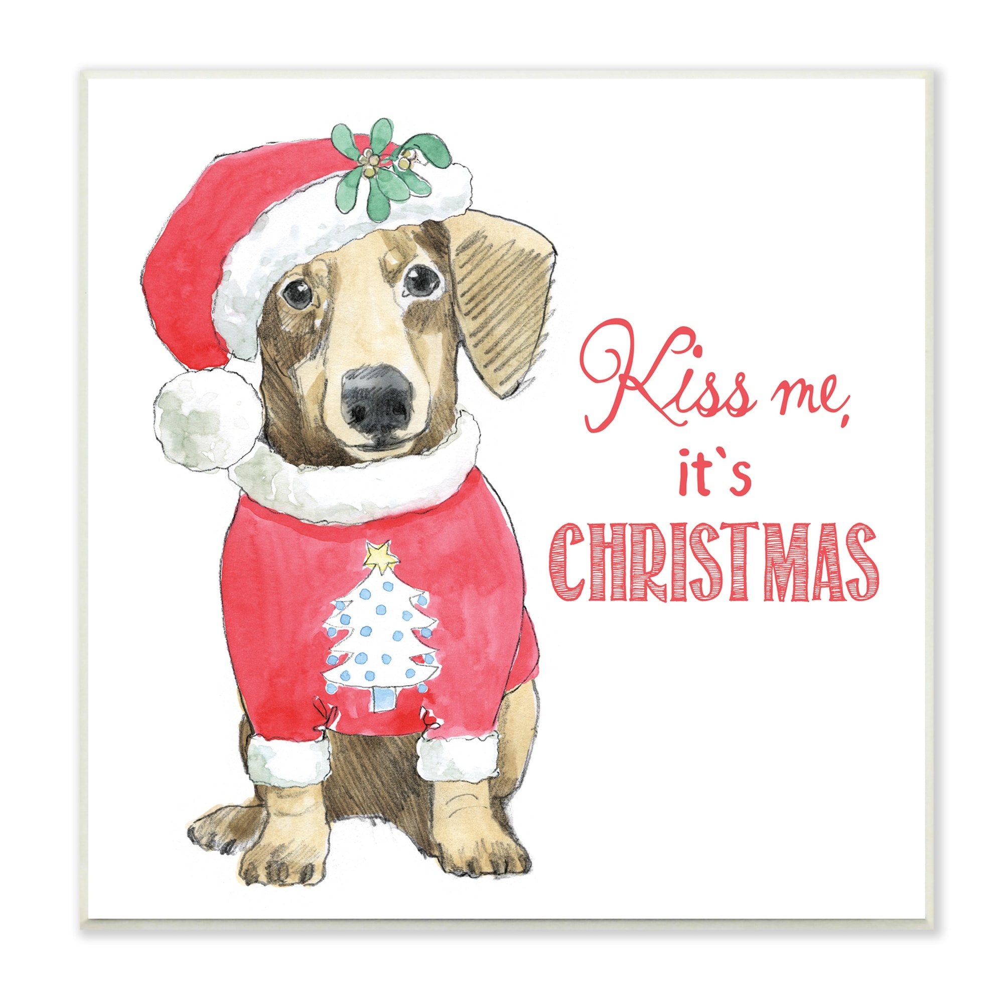 Kiss Me It's Christmas Dog Wearing Holiday Clothes Animals & Insects Graphic Art Unframed Art Print Wall Art