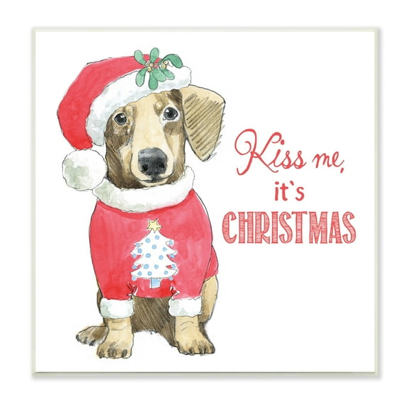 Kiss Me It's Christmas Dog Wearing Holiday Clothes Animals & Insects Graphic Art Unframed Art Print Wall Art