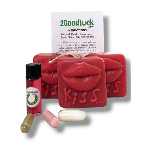 Kiss Me Now 3-Candle Spell Kit - Come to Me, Love, Romance, & Passion, Witchcraft, Pagan