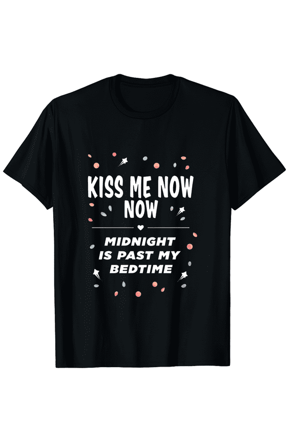Kiss Me Now Midnight Happy New Year Couple Shirts NYE Graphic Tee T-Shirt for Men Women