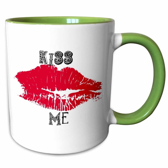 3drose, Kiss Me Red Lips Flirty Art, 11oz Two-tone Green Mug