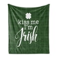 thumbnail image 1 of Kiss Me Soft Flannel Fleece Throw Blanket, Irish Clover Silhouette with Hand Lettering Words on Plaid Background, Cozy Plush for Indoor and Outdoor Use, 70" x 90", Dark Green and White, by Ambesonne, 1 of 6