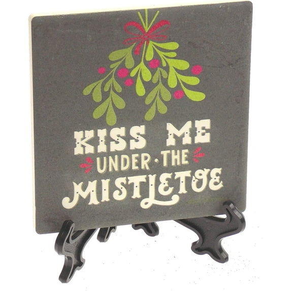 Kiss Me Under The Mistletoe 1 pk Coaster w/ Easel