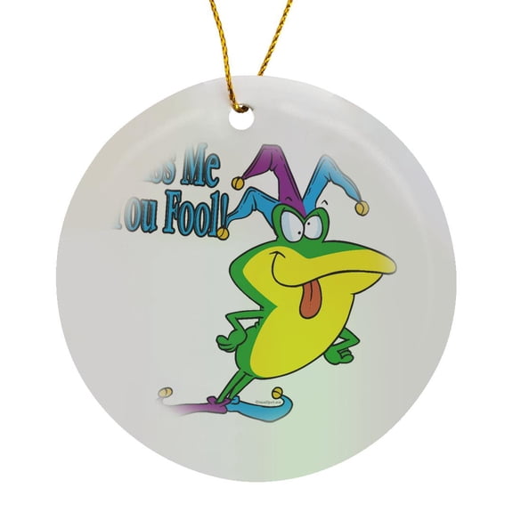 3drose, Kiss Me You Fool Jester Frog Cartoon, Circle Porcelain Ornament
