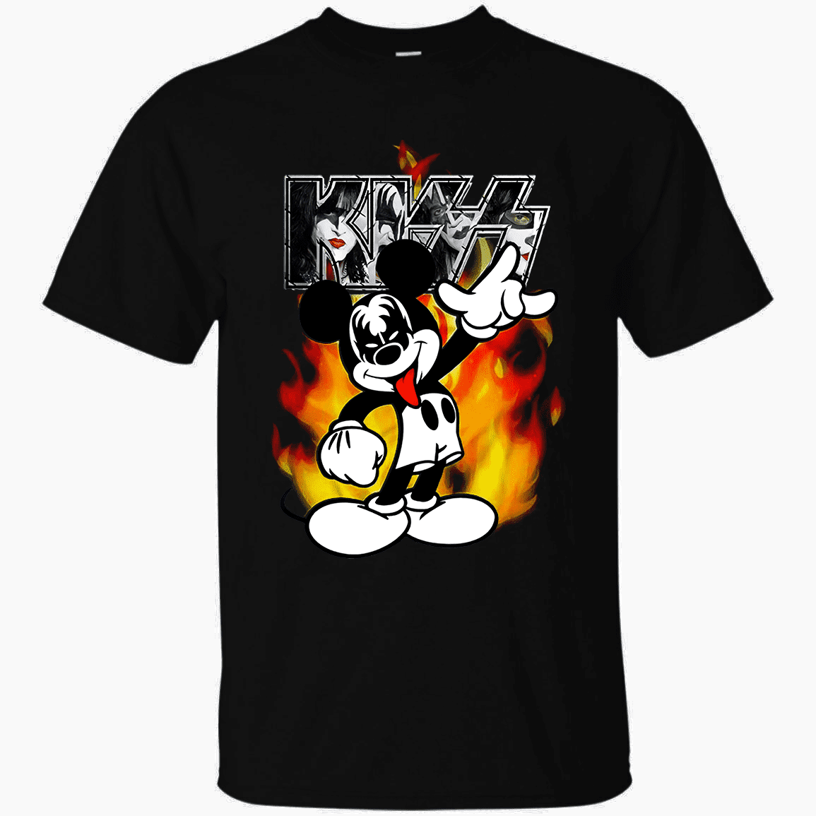 Omerker Kiss Mickey Mouse Band Men's Cotton T-Shirt, Black