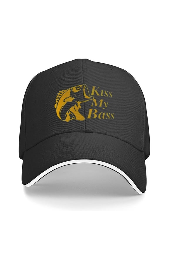 Kiss My Bass Fish Print Baseball Cap Adjustable Strap for Running Workouts and Outdoor Activities All Seasons,Made In USA,Adult One Size Fits All
