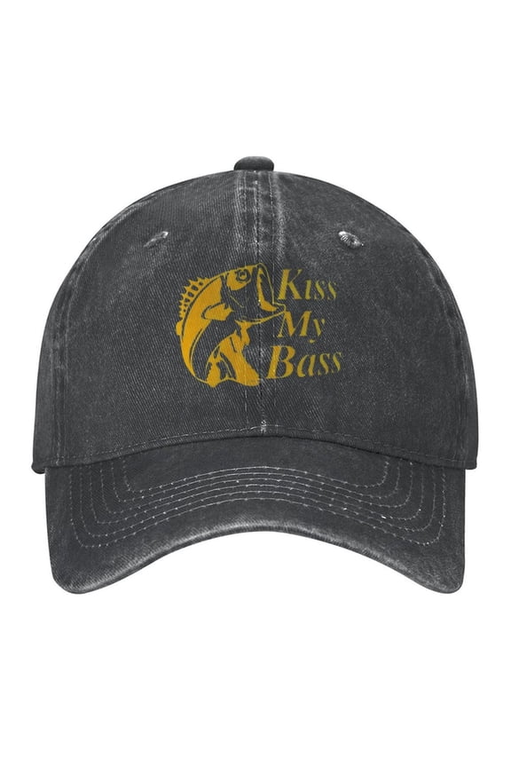 Kiss My Bass Fish Print Vintage Wash Dad Hat Adjustable Curved Brim Baseball Cap,Made In USA,Casual Outdoor Sports Fishing Cap for Men and Women