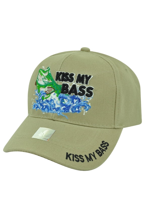 Kiss My Bass Fishing Fish Outdoors Sport Hat Cap Camping Camp Beige Hunt