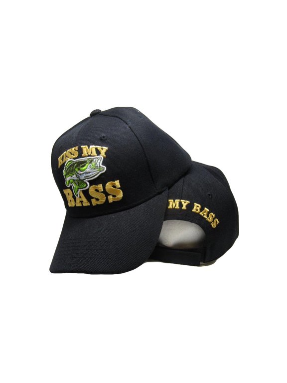 Kiss My Bass Fishing Fish Redneck Black Embroidered Baseball Ball Cap
