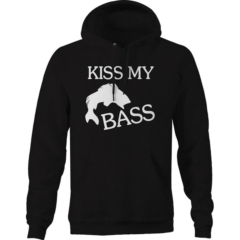 Kiss My Bass Fishing Hoodie for Big Men 3XL Black 