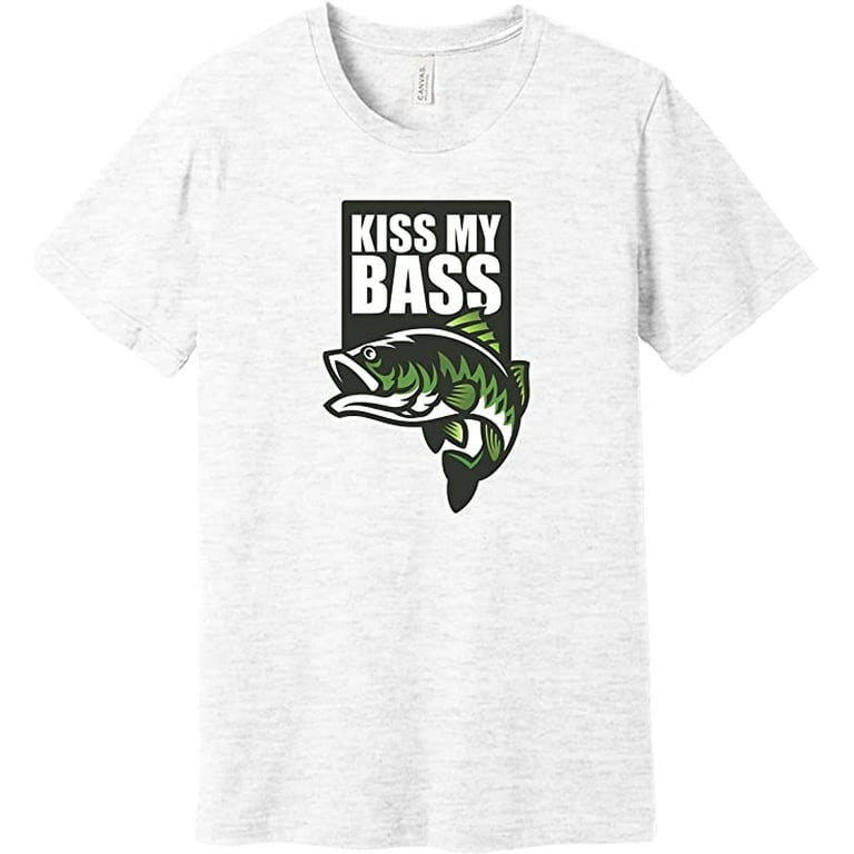 Kiss My Bass Funny Fishing T Shirt (Large, Ash)